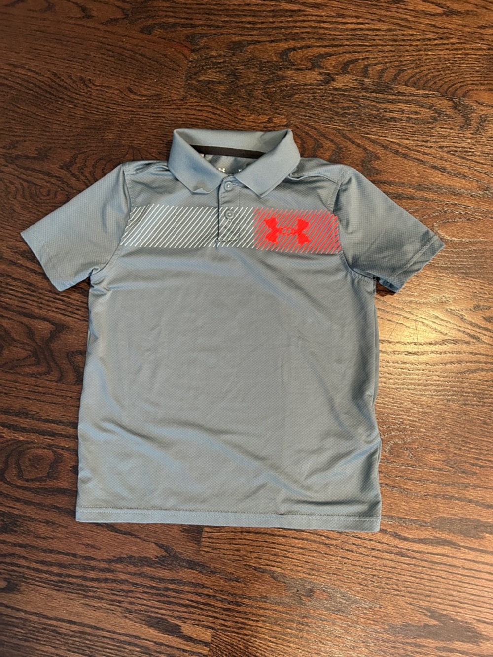 Under Armour Light Gray Green Polo with Orange Logo Accent